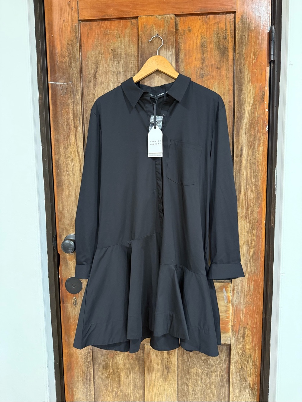 English Factory Black Ruffle-Hem Shirt Jacket